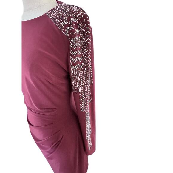 Cache Women's Burgundy Sequin Bead Embellished Bodycon Evening Dress Size 10 - Picture 6 of 9